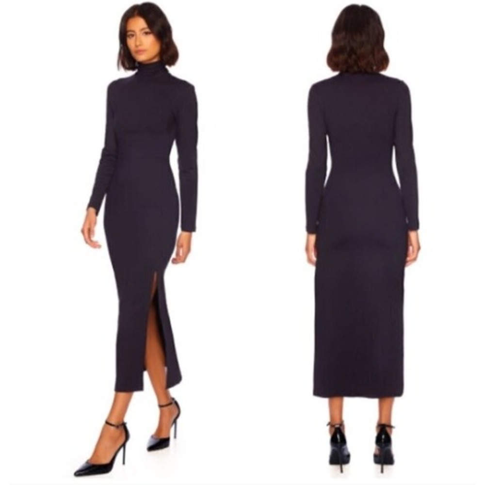 Susana Monaco‎ Black Vista Turtleneck Long Sleeve Maxi Dress Side Slit Small